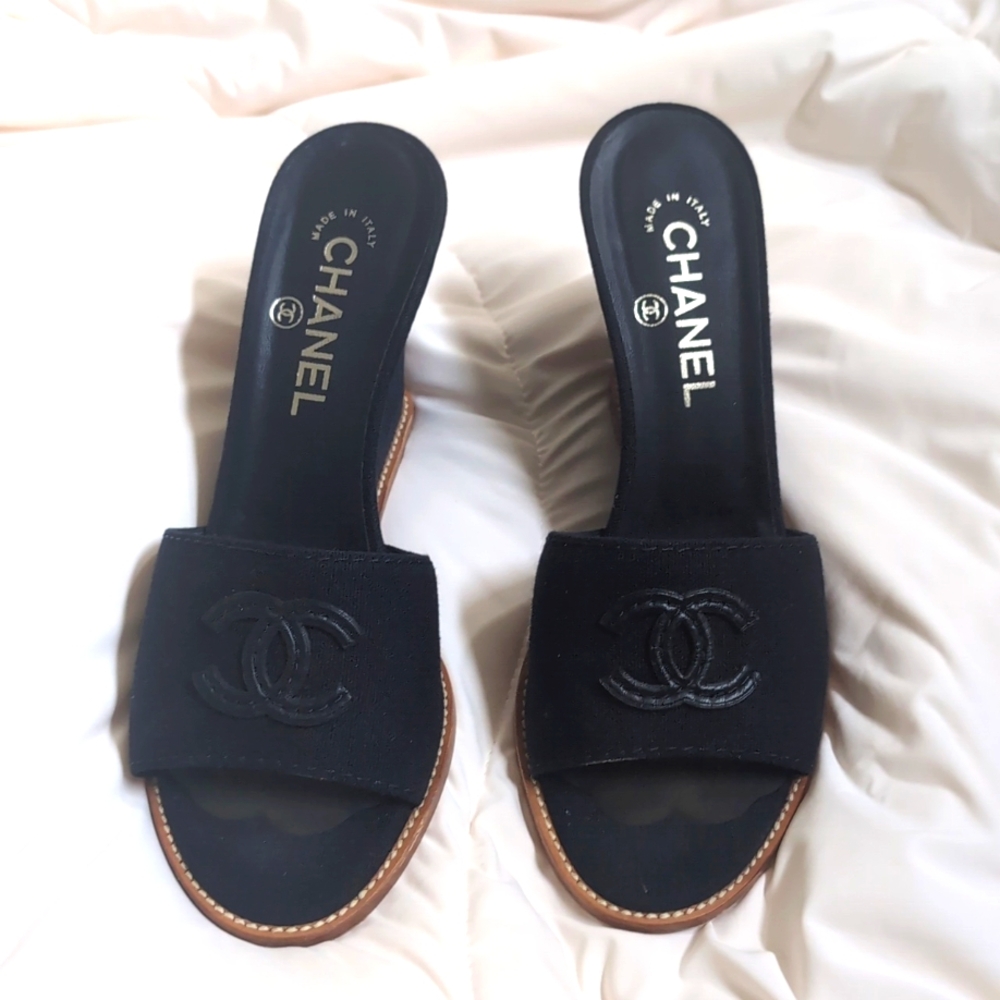 Chanel Navy Mules